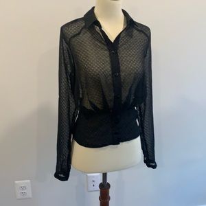 Chiffon black button down